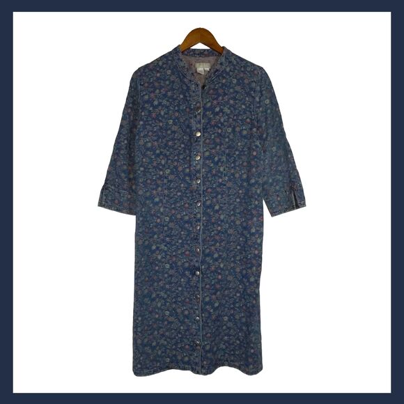 Women’s Denim Shirt Dress Floral Print Cotton Sz 10 The Territory Ahead - Picture 1 of 10